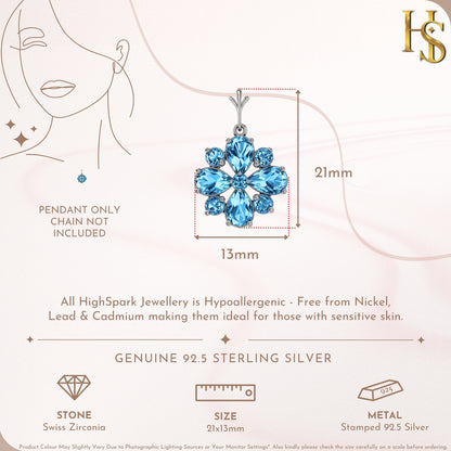 Glacial Glitter Blue Snowflake Solitaire Pendant With Chain in 925 Sterling Silver For Women