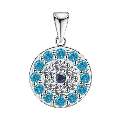 Light Blue Sparkling Evil Eye Pendant With Chain in 925 Sterling Silver For Women