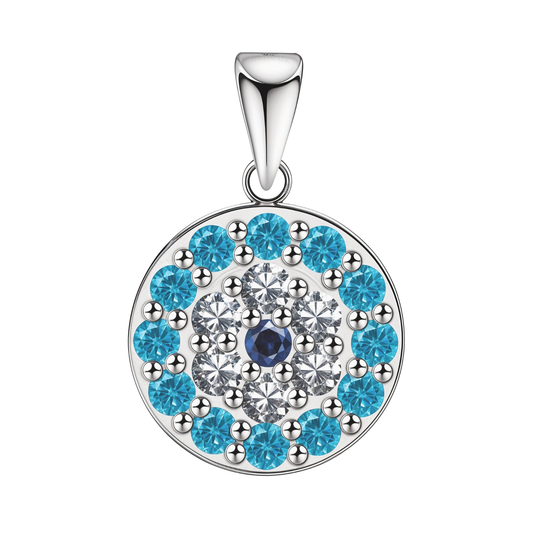 Light Blue Sparkling Evil Eye Pendant With Chain in 925 Sterling Silver For Women
