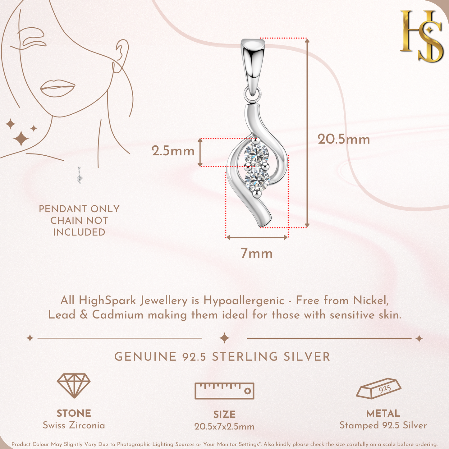 Dewdrop Duet Solitaire Pendant With Chain in 925 Sterling Silver For Women