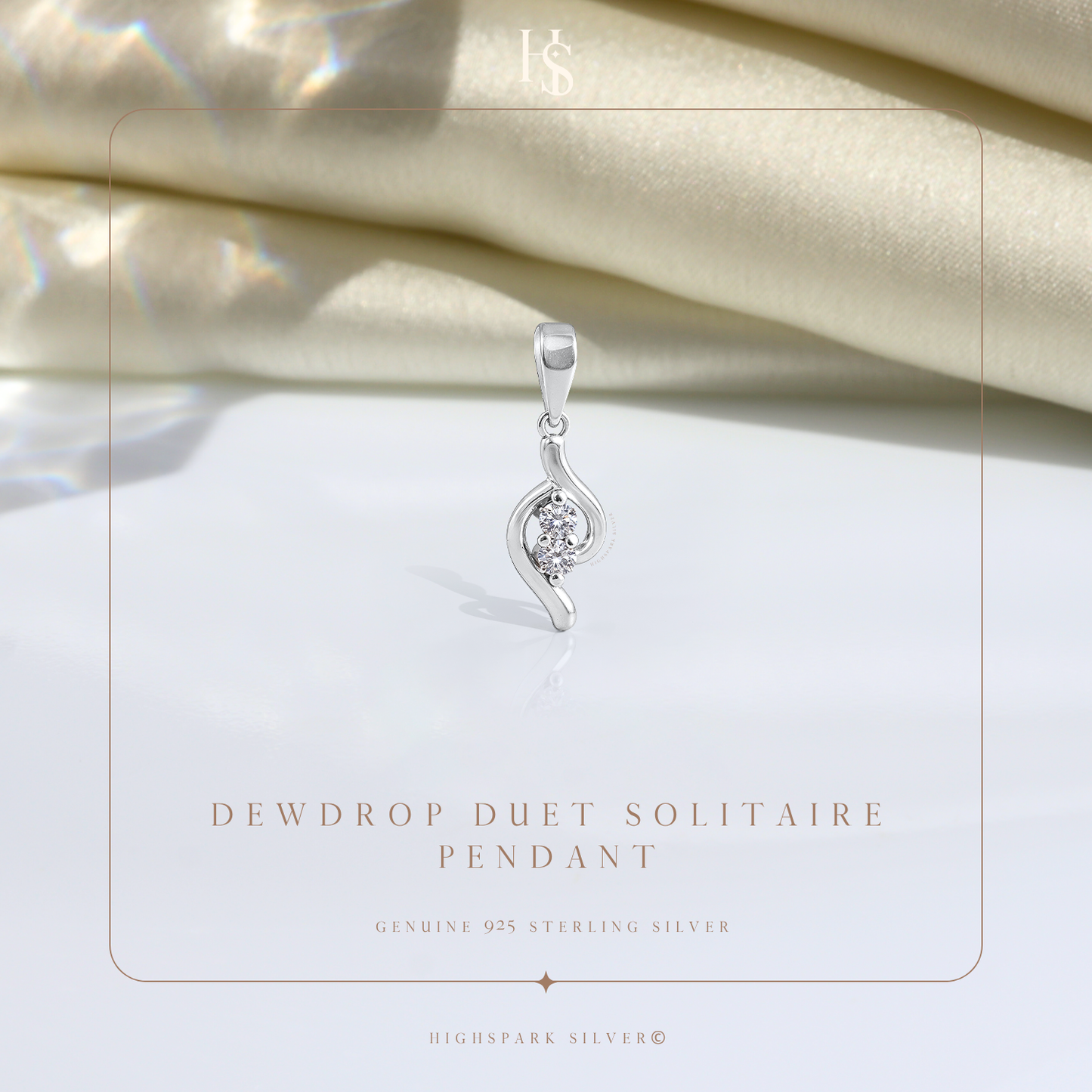 Dewdrop Duet Solitaire Pendant With Chain in 925 Sterling Silver For Women