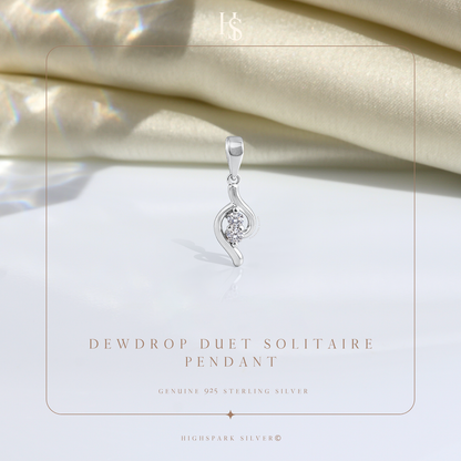 Dewdrop Duet Solitaire Pendant With Chain in 925 Sterling Silver For Women