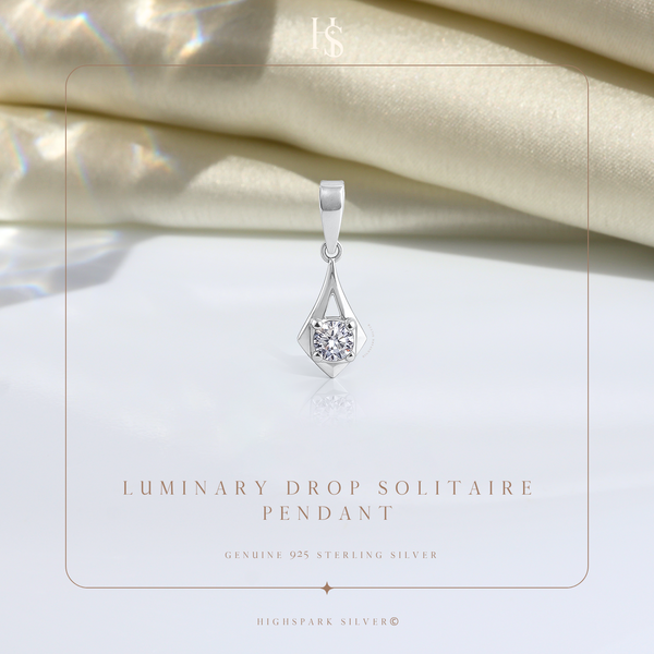 Luminary Drop Solitaire Pendant With Chain in 925 Sterling Silver For Women