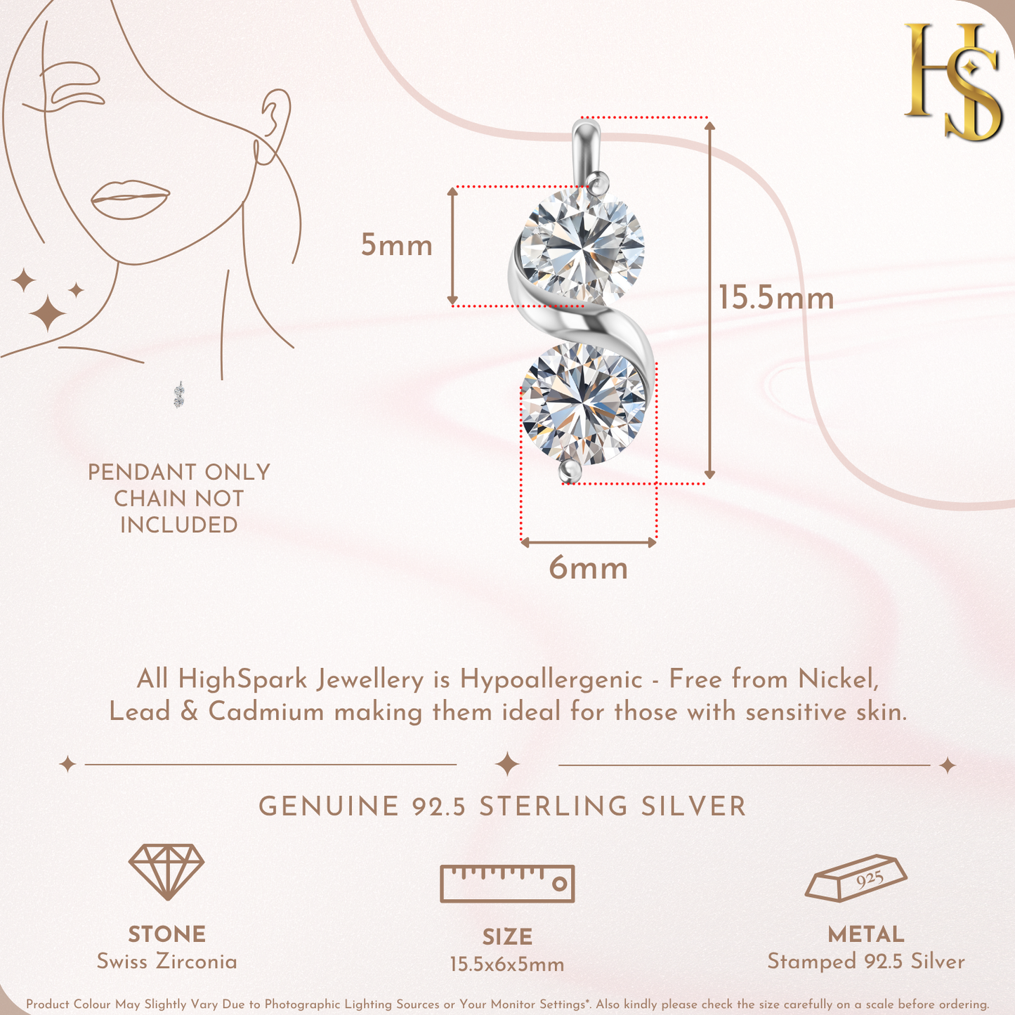 Twin Radiance Solitaire Pendant With Chain in 925 Sterling Silver For Women