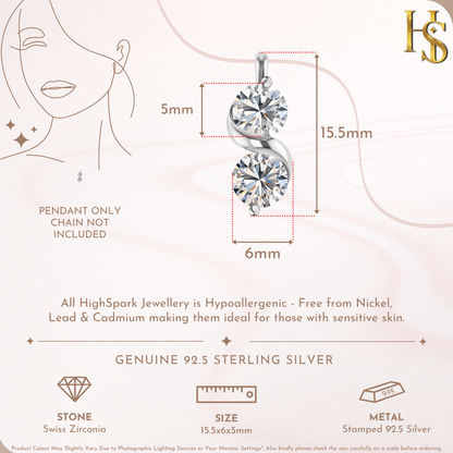 Twin Radiance Solitaire Pendant With Chain in 925 Sterling Silver For Women