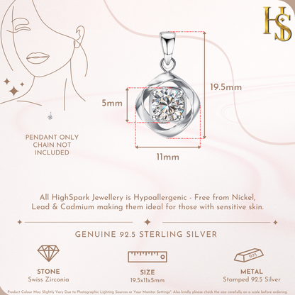 Mobius Circle Solitaire Pendant With Chain in 925 Sterling Silver For Women