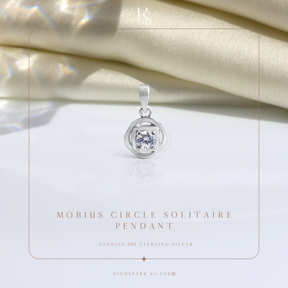 Mobius Circle Solitaire Pendant With Chain in 925 Sterling Silver For Women