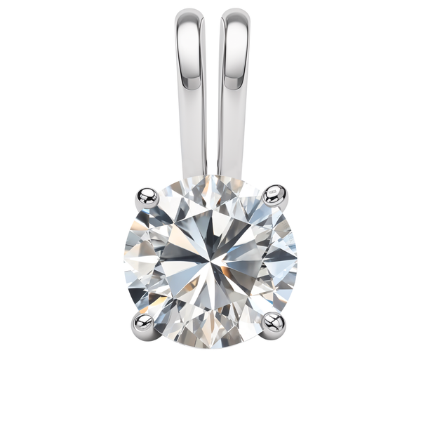 A solitaire pendant with a round-cut American diamond in a four-prong setting and a polished sterling silver bail on a white background.