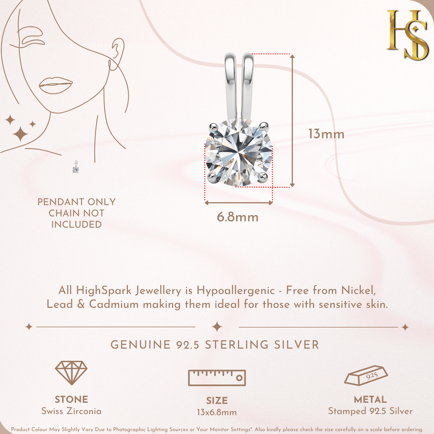 Modern Solitaire Pendant With Chain in 925 Sterling Silver For Women