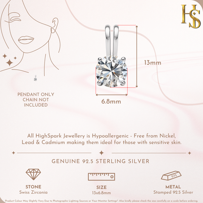 Modern Solitaire Pendant With Chain in 925 Sterling Silver For Women