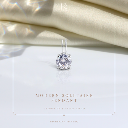 Modern Solitaire Pendant With Chain in 925 Sterling Silver For Women