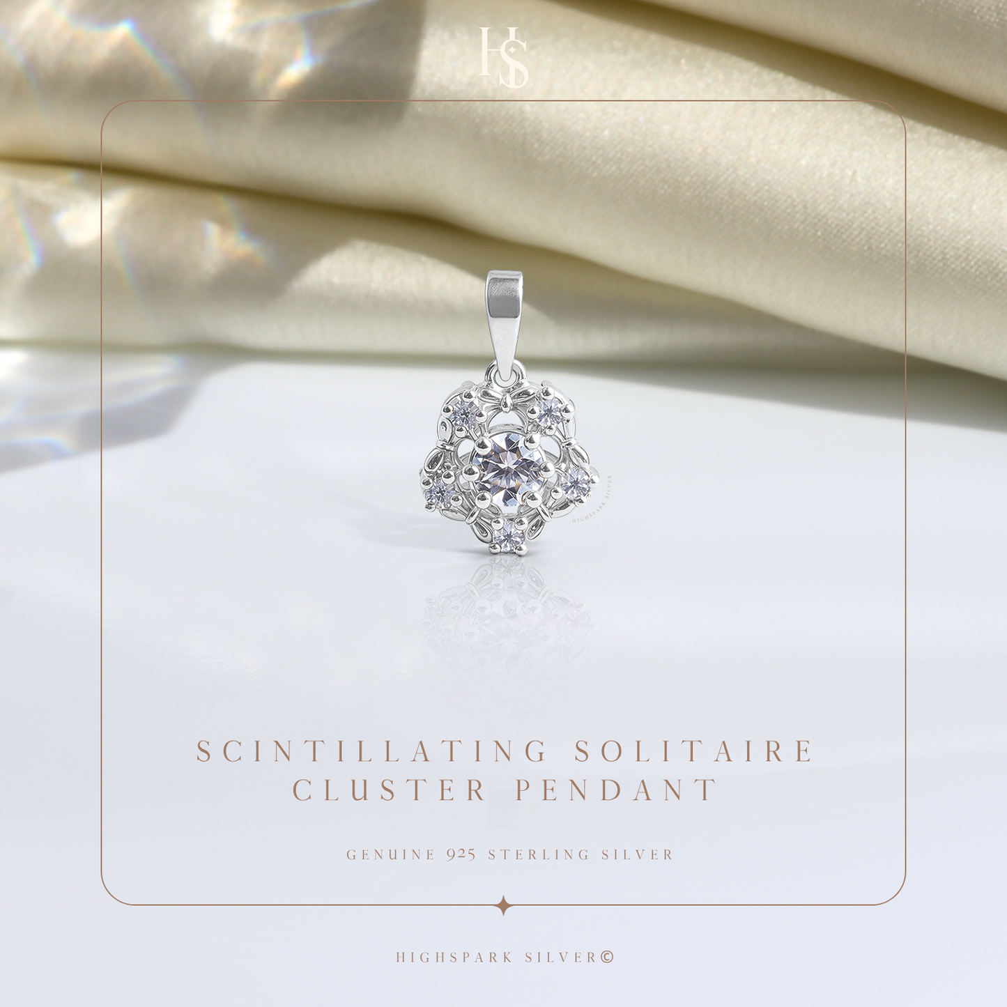 Scintillating Solitaire Cluster Pendant With Chain in 925 Sterling Silver For Women