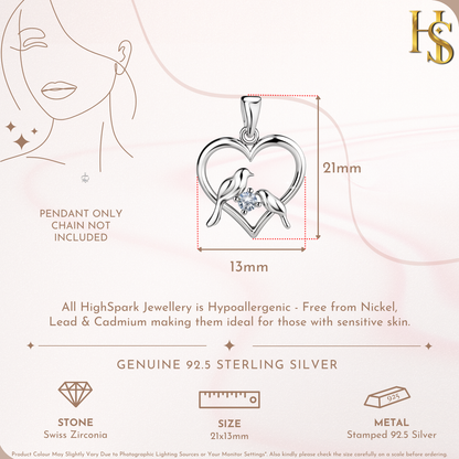 Lovebird Heart Pendant in 9255 Sterling Silver For Women