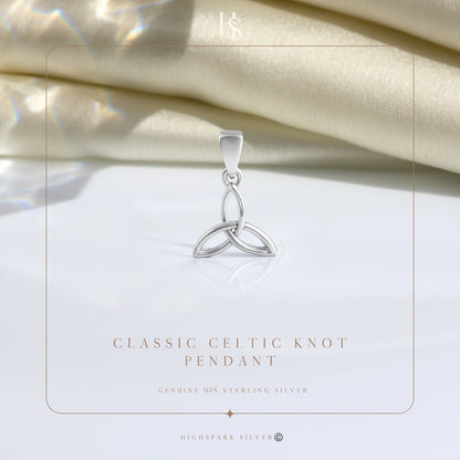 Classic Celtic Knot Pendant With Chain in 925 Sterling Silver For Women