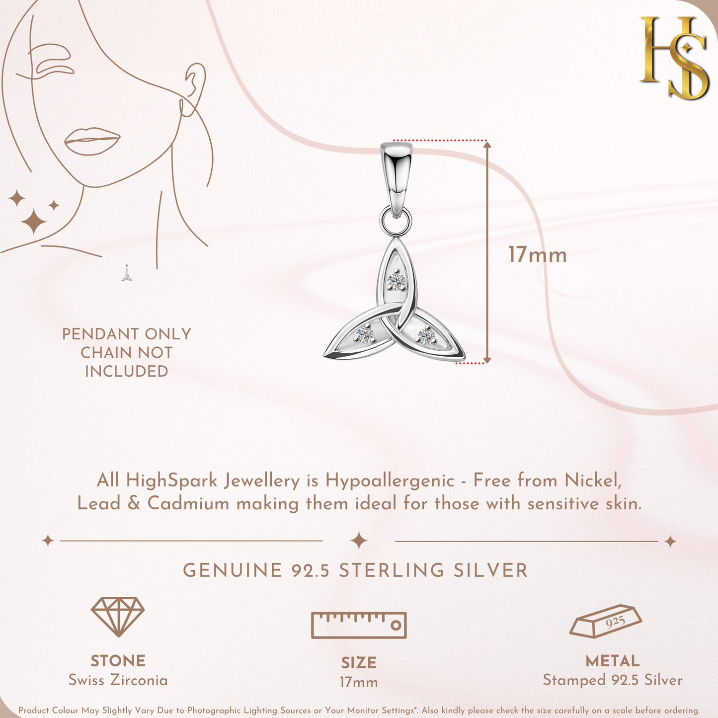 Trinity Love Knot Solitaire Pendant in 92.5 Sterling Silver For Women