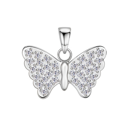 Sparkling Studded Butterfly Pendant With Chain in 925 Sterling Silver For Women