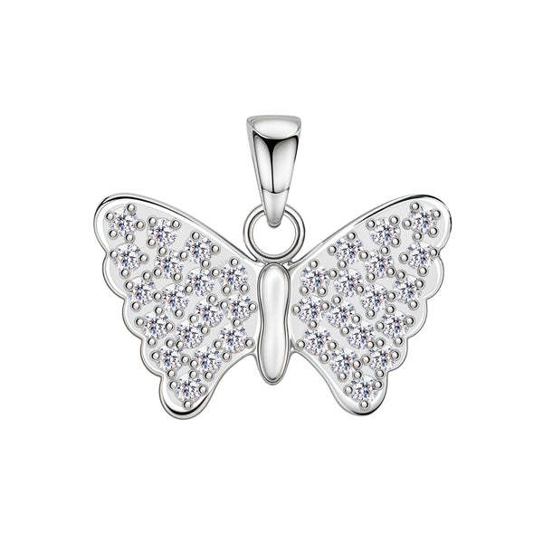 Sparkling Studded Butterfly Pendant With Chain in 925 Sterling Silver For Women