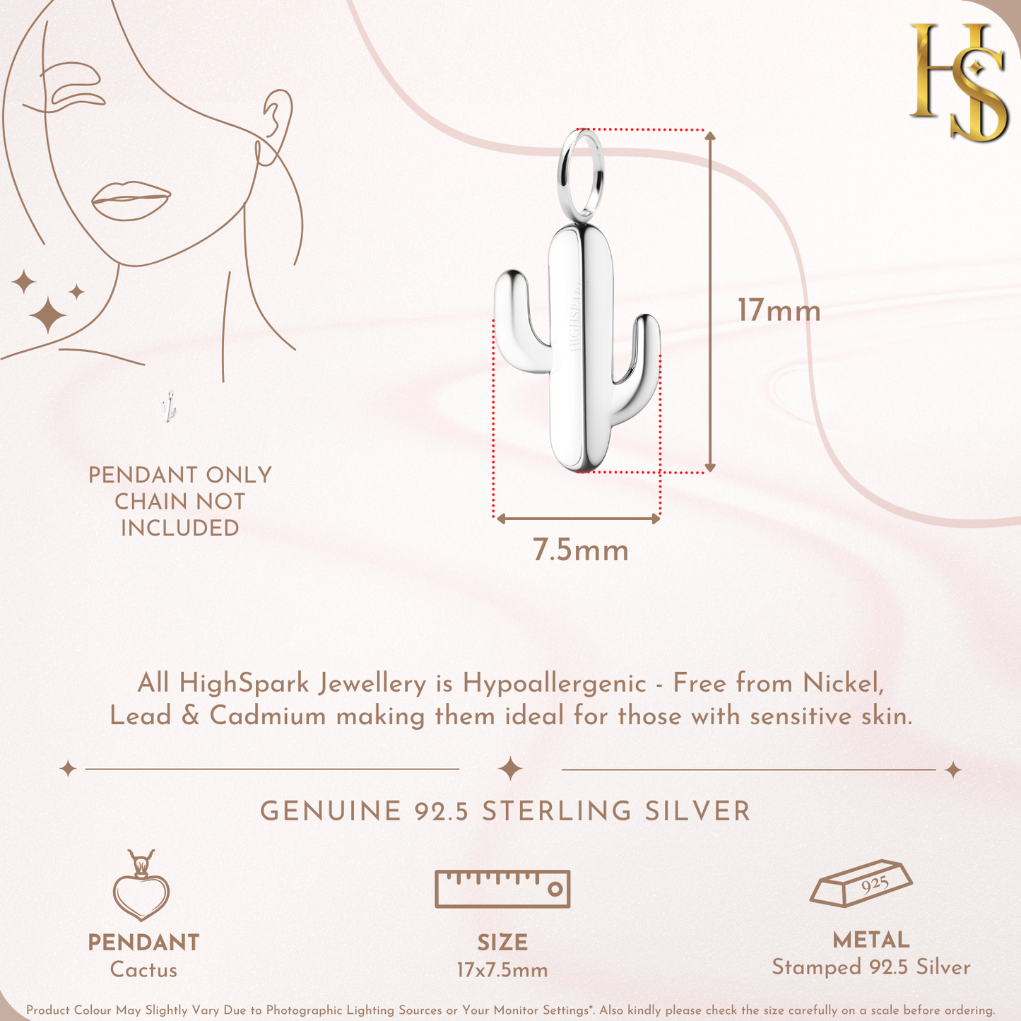 Classis Cactus Pendant With Chain in 925 Sterling Silver For Women