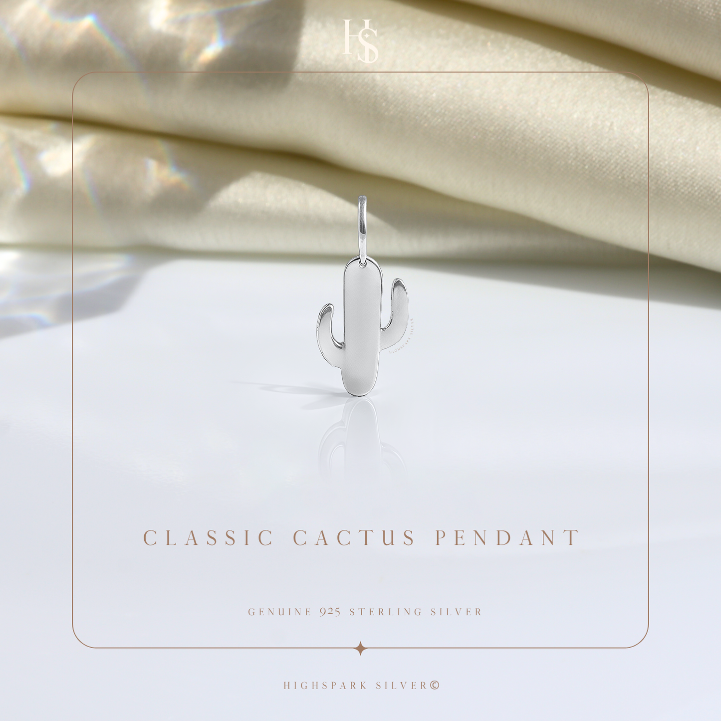 Classis Cactus Pendant With Chain in 925 Sterling Silver For Women