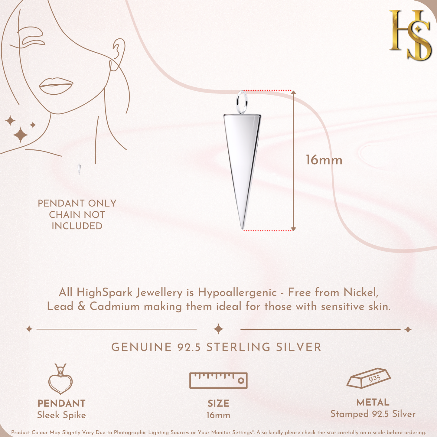 Sleek Spike Pendant In 925 Sterling Silver For Women