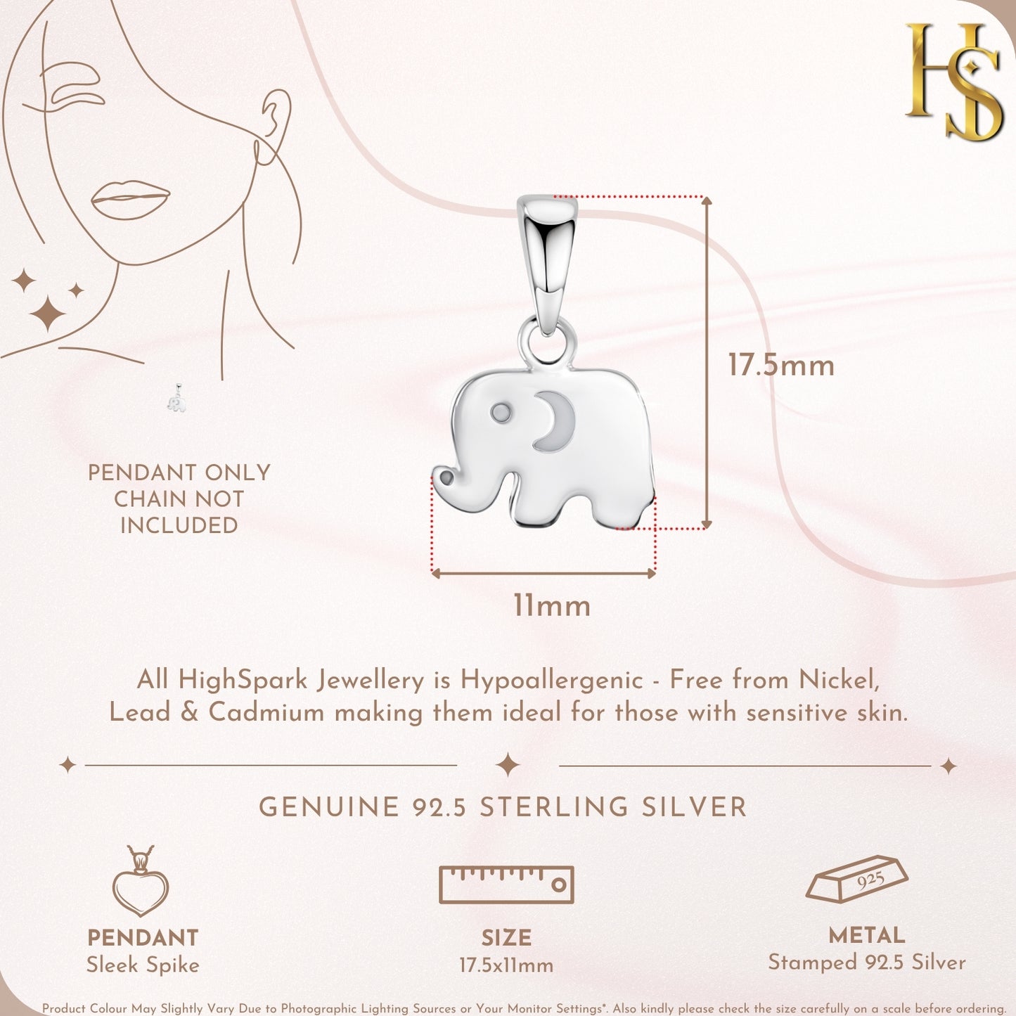 Lucky little Elephant Pendant With Chain in 925 Sterling Silver For Women