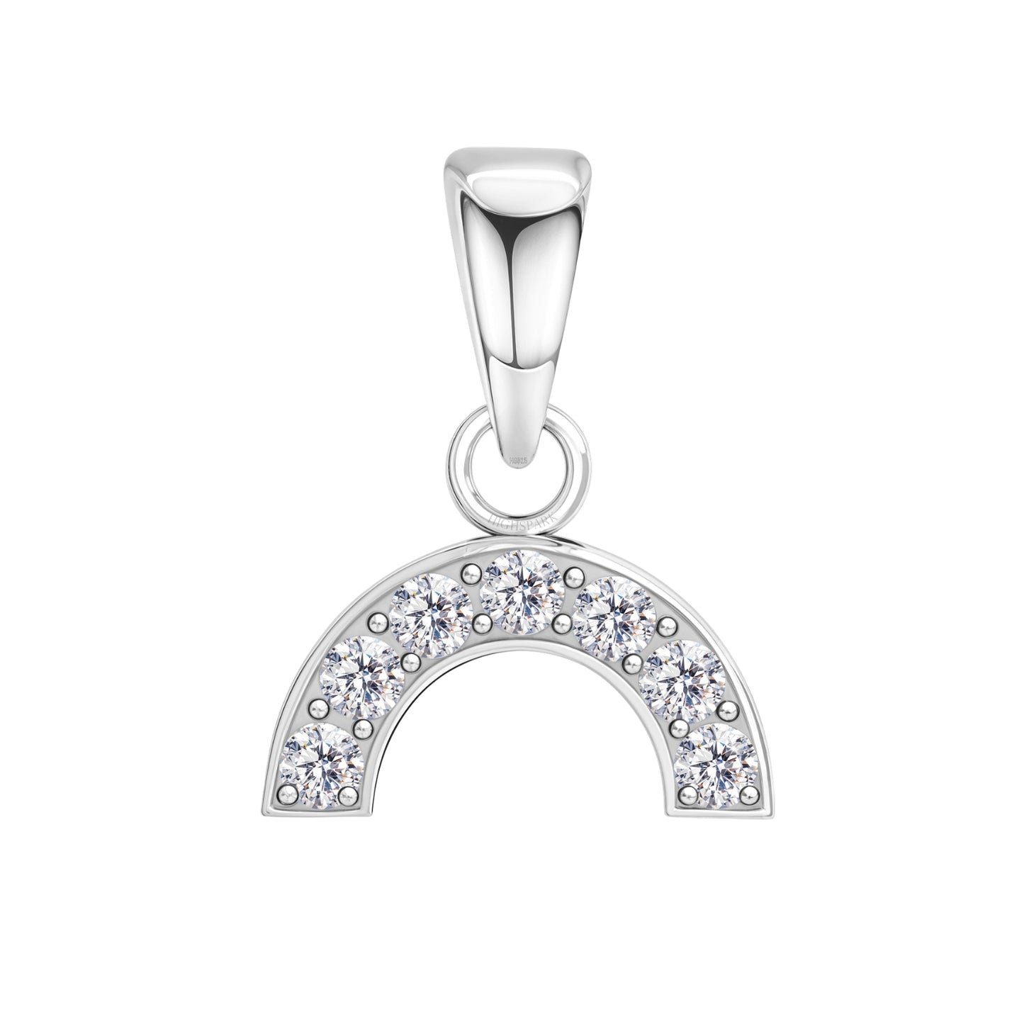 Dazzling Solitaire Rainbow Curve Pendant With Chain in 925 Sterling Silver For Women