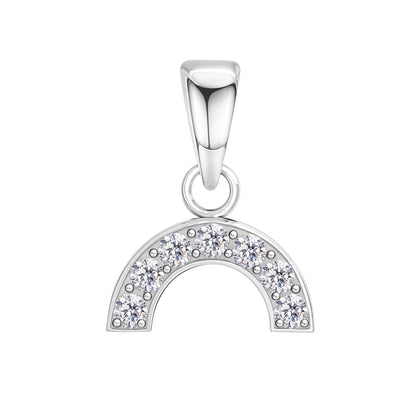 Dazzling Solitaire Rainbow Curve Pendant With Chain in 925 Sterling Silver For Women