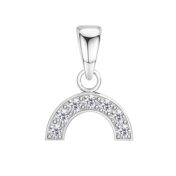 Dazzling Solitaire Rainbow Curve Pendant With Chain in 925 Sterling Silver For Women