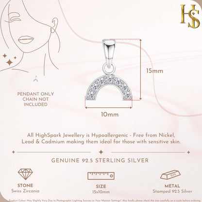 Dazzling Solitaire Rainbow Curve Pendant With Chain in 925 Sterling Silver For Women