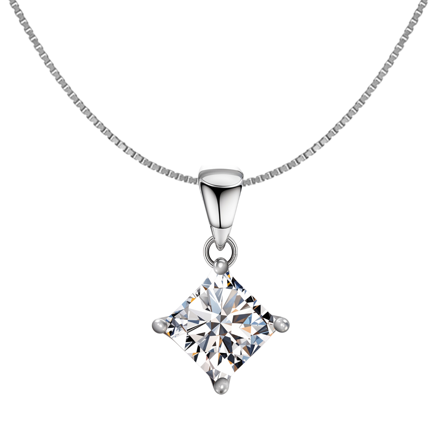 Princess Diamond Solitaire Pendant in 92.5 Sterling Silver With Diamond like Brilliance Zirconia