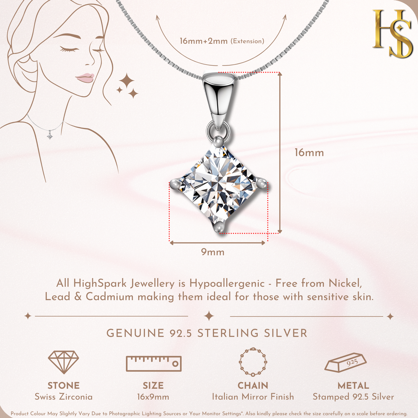 Princess Diamond Solitaire Pendant in 92.5 Sterling Silver With Diamond like Brilliance Zirconia