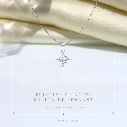 Princess Diamond Solitaire Pendant in 92.5 Sterling Silver With Diamond like Brilliance Zirconia