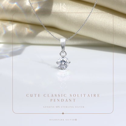 Classic Solitaire Pendant in 92.5 Sterling Silver With Diamond like Brilliance Zirconia - 6mm