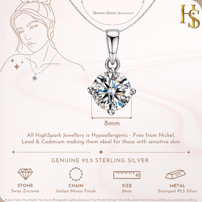 Classic Solitaire Pendant in 92.5 Sterling Silver With Diamond like Brilliance Zirconia- 8mm
