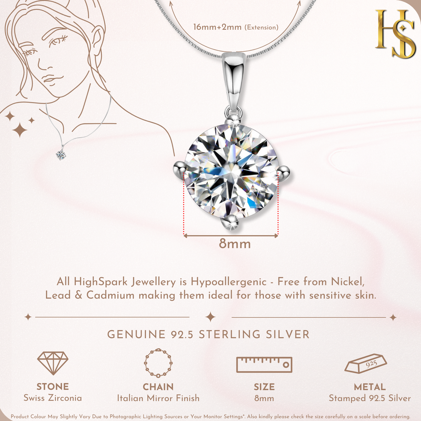 Solitaire Pendant in 92.5 Silver embellished with Sparkling Zirconia.