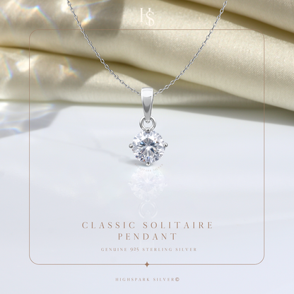 Classic Solitaire Pendant in 92.5 Sterling Silver With Diamond like Brilliance Zirconia- 8mm
