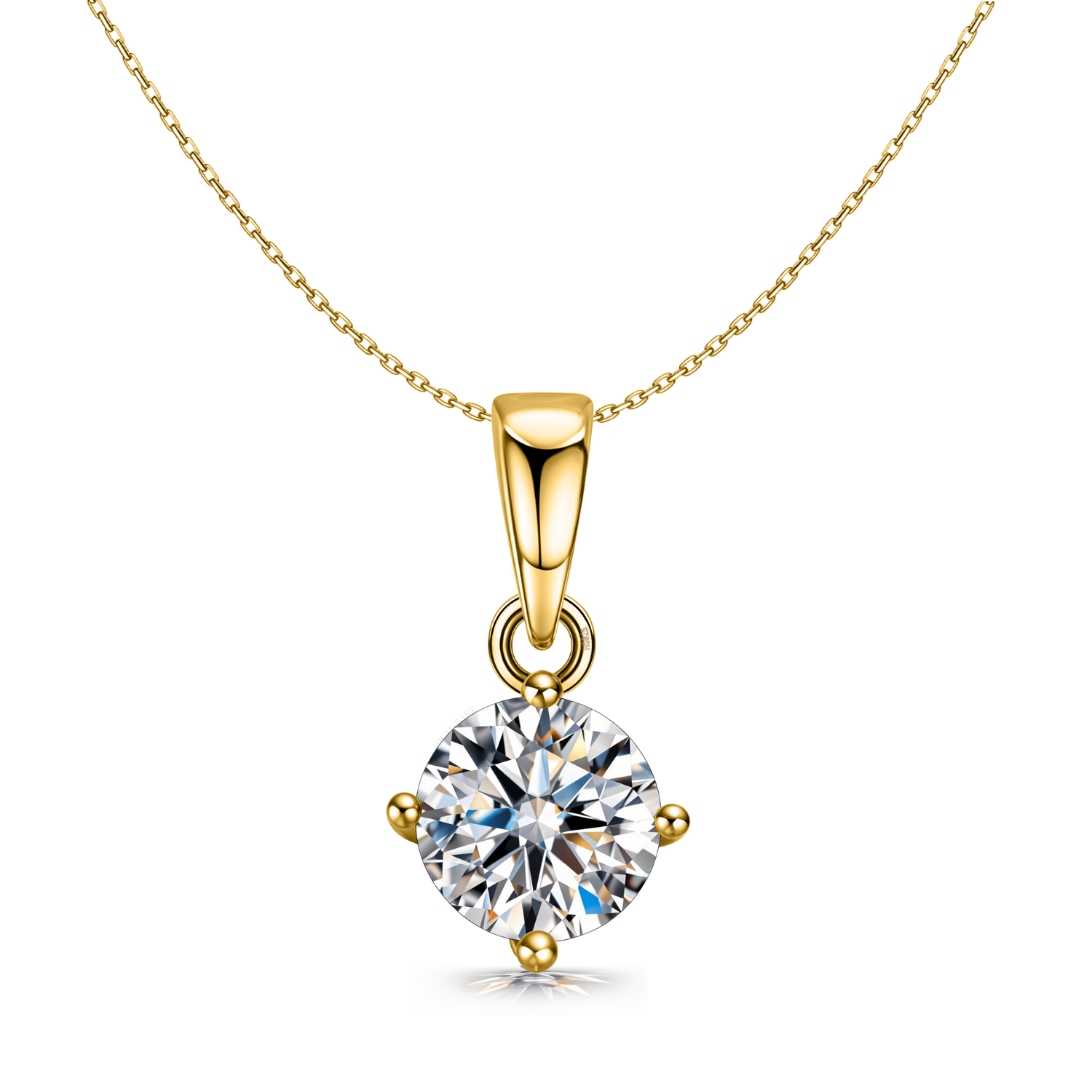 A solitaire pendant necklace with a round American diamond in a four-prong setting.