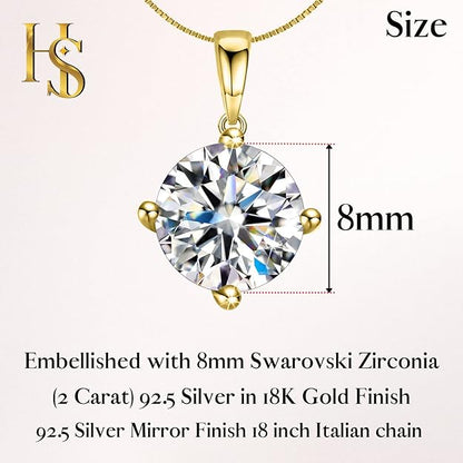 Solitaire Pendant with Chain in 92.5 Silver embellished with Sparkling Zirconia - 18K Gold finish - 8MM