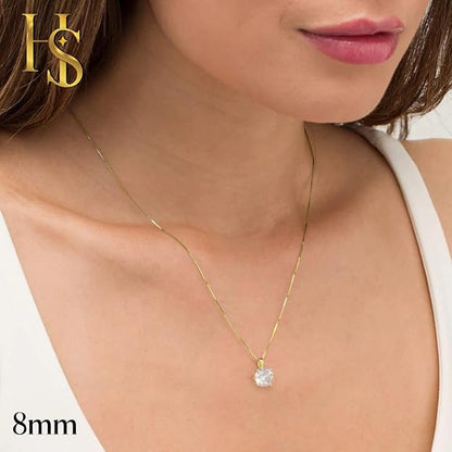 Solitaire Pendant with Chain in 92.5 Silver embellished with Sparkling Zirconia - 18K Gold finish - 8MM