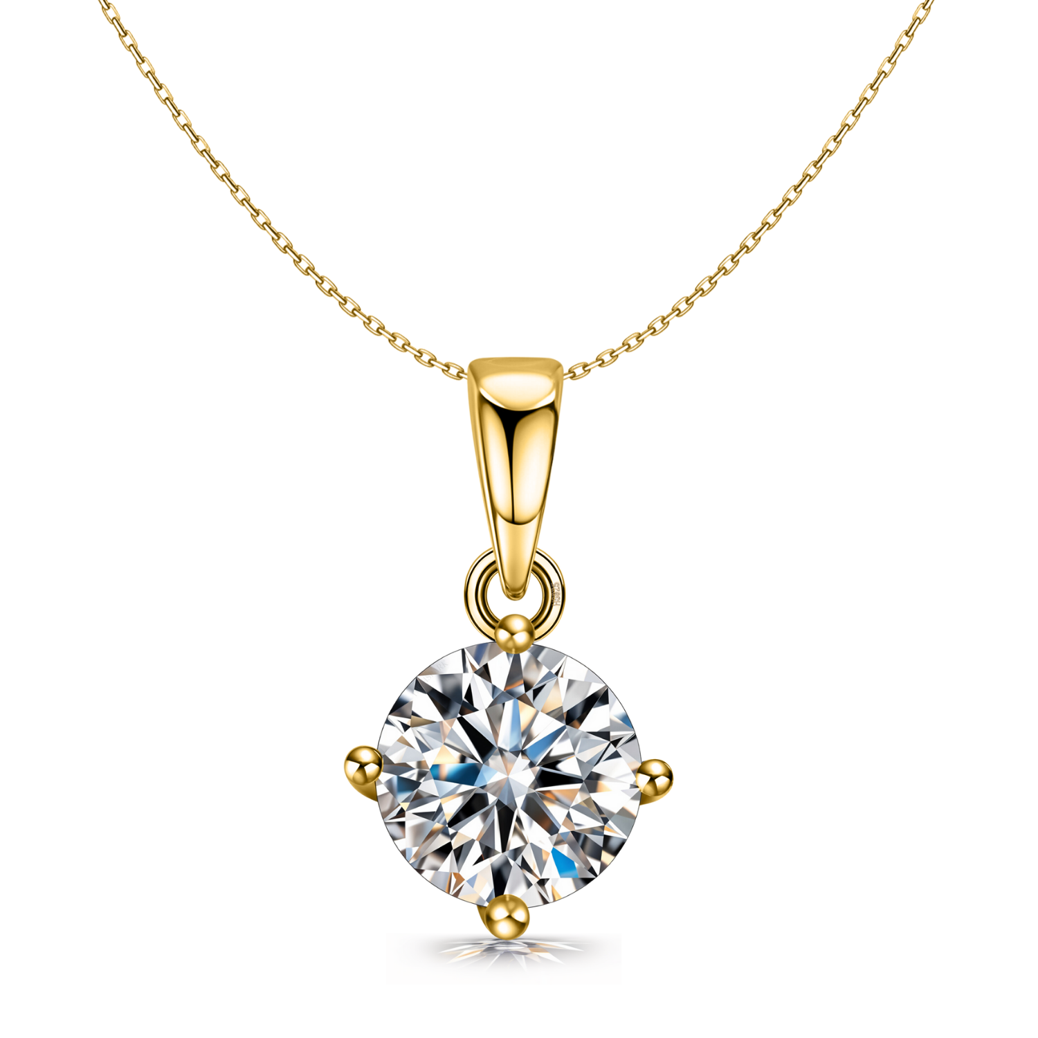 A solitaire pendant necklace with a round American diamond in a four-prong setting.