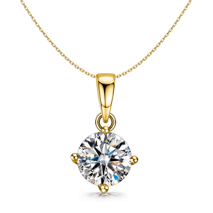 Solitaire Pendant with Chain in 92.5 Silver embellished with Sparkling Zirconia - 18K Gold finish - 8MM