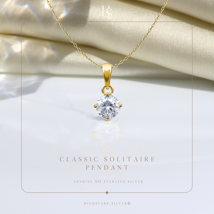 Solitaire Pendant with Chain in 92.5 Silver embellished with Sparkling Zirconia - 18K Gold finish - 8MM