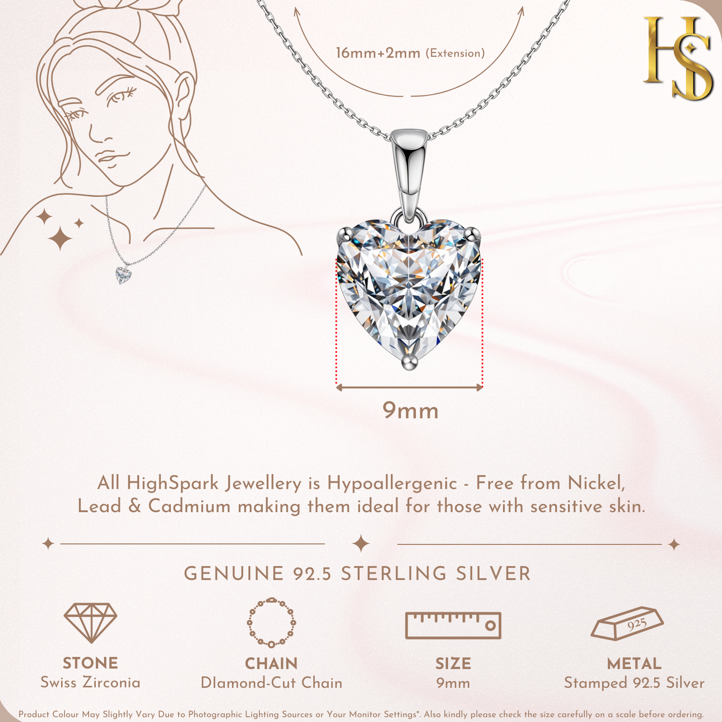 Hypnotic Heart Solitaire Pendant in 92.5 Sterling Silver With Diamond like Brilliance Zirconia HighSpark