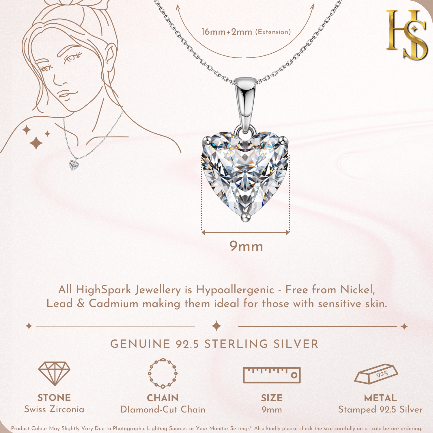 Hypnotic Heart Solitaire Pendant in 92.5 Sterling Silver With Diamond like Brilliance Zirconia HighSpark