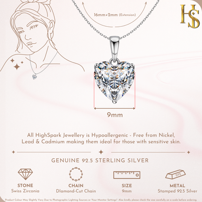 Hypnotic Heart Solitaire Pendant in 92.5 Sterling Silver With Diamond like Brilliance Zirconia HighSpark