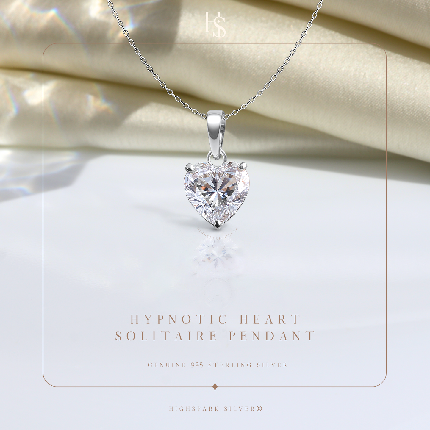 Hypnotic Heart Solitaire Pendant in 92.5 Sterling Silver With Diamond like Brilliance Zirconia HighSpark