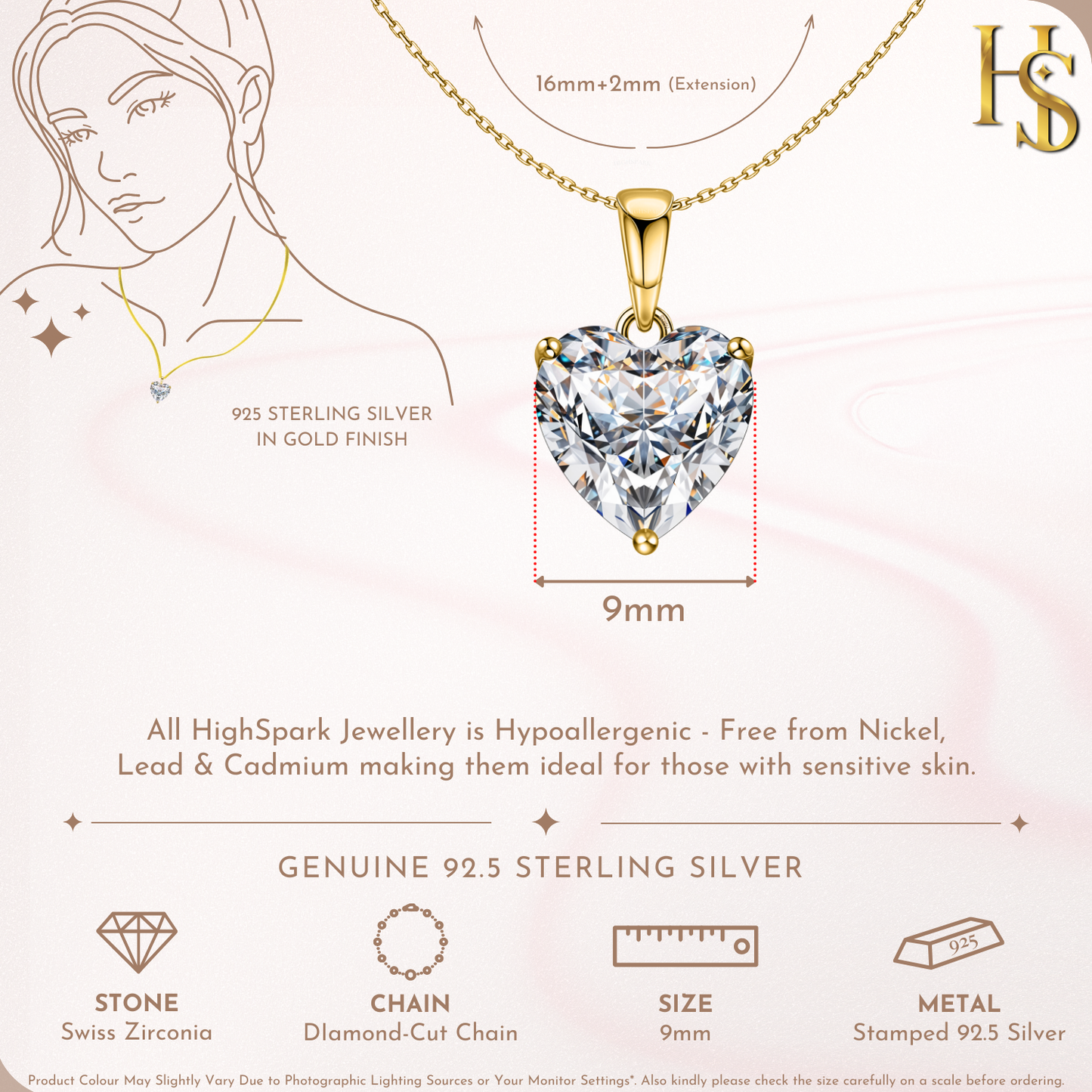 18K Gold Solitaire Pendant with Chain embellished with Sparkling Zirconia In 18K Gold Finish - 92.5 Silver