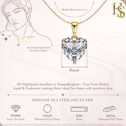 18K Gold Solitaire Pendant with Chain embellished with Sparkling Zirconia In 18K Gold Finish - 92.5 Silver