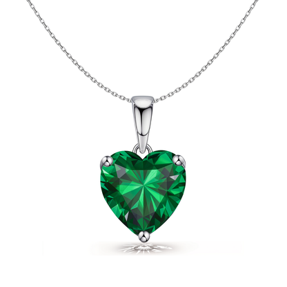 Emerald Green Heart Solitaire Pendant with Chain in 92.5 Silver embellished with Sparkling Zirconia HighSpark