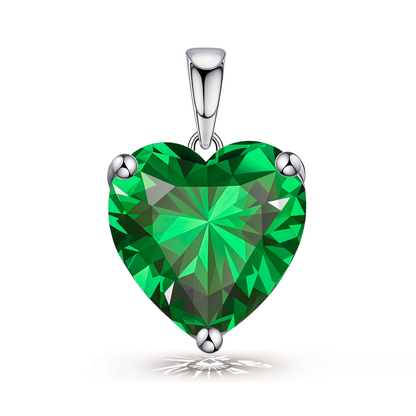 Emerald Green Heart Solitaire Pendant with Chain in 92.5 Silver embellished with Sparkling Zirconia